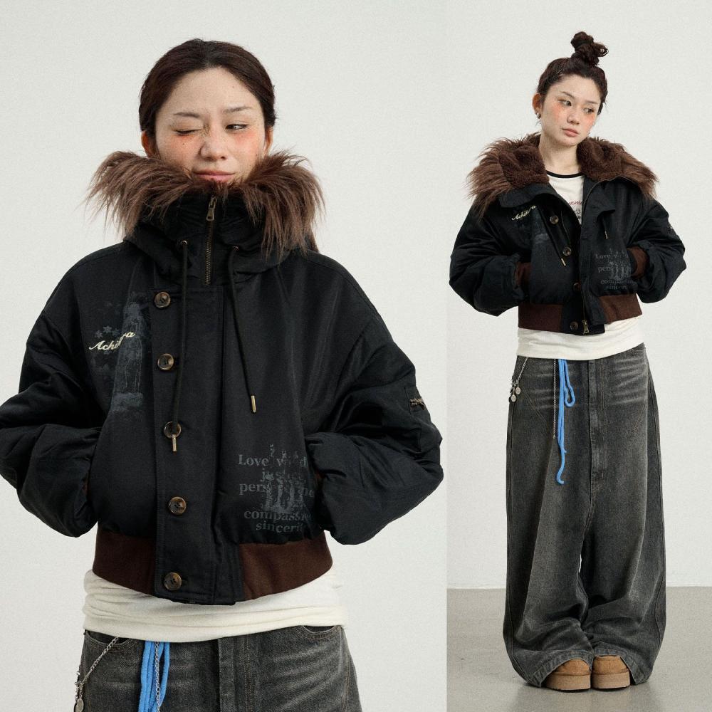 Achihara 아치하라 후드 야상점퍼 털모자 겨울 패딩 크롭 숏점퍼자켓