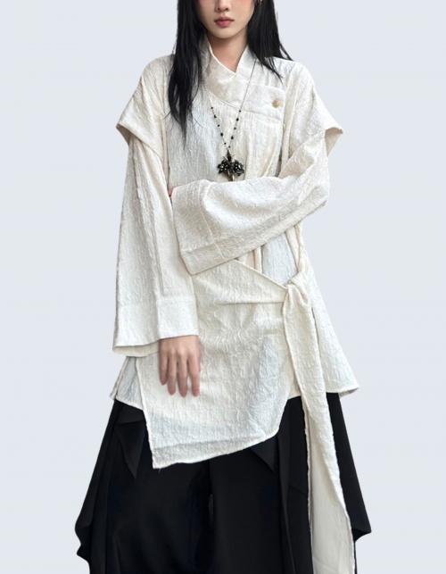 Two-piece design retro pleated shirt