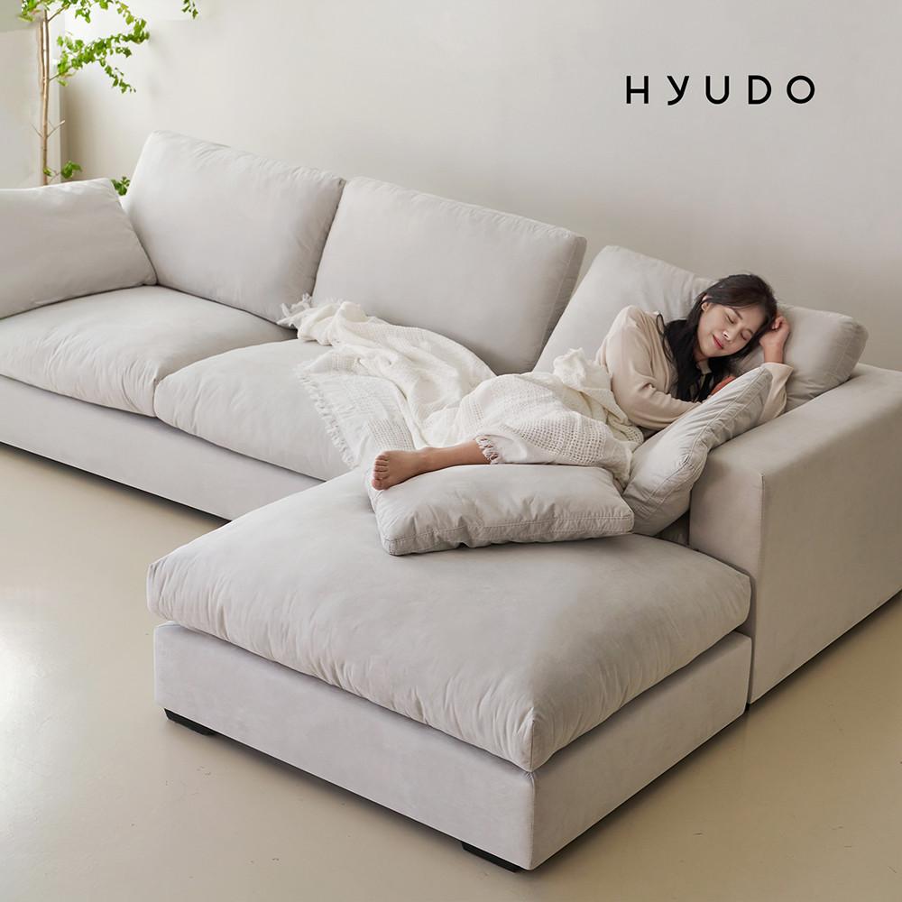 휴도 시월의 동백 구스 아쿠아 패브릭 4인 소파 발수소파 푹신한소파 화이트소파