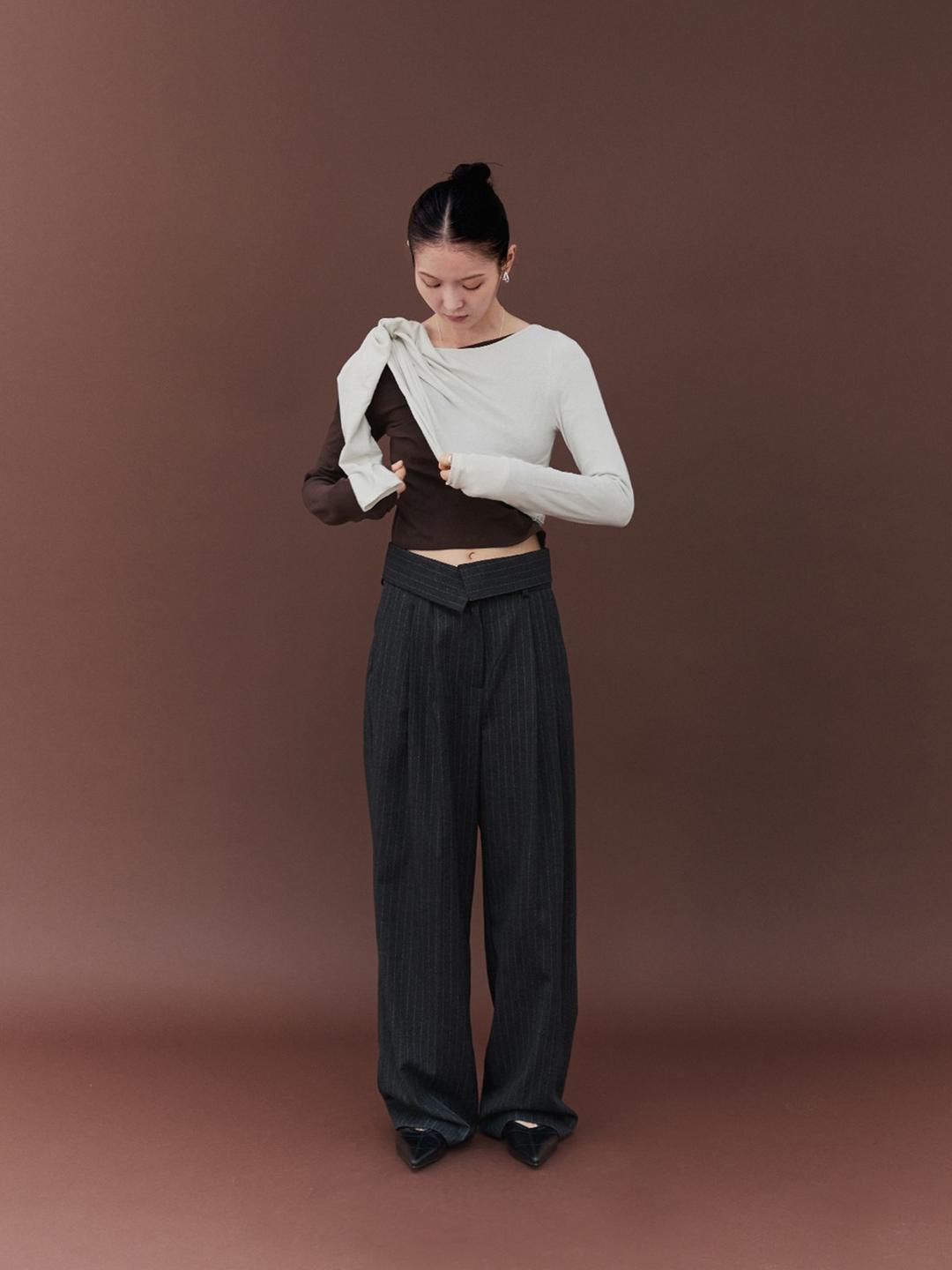 Clara Wide Neck Long Sleeve Top, Light Grey