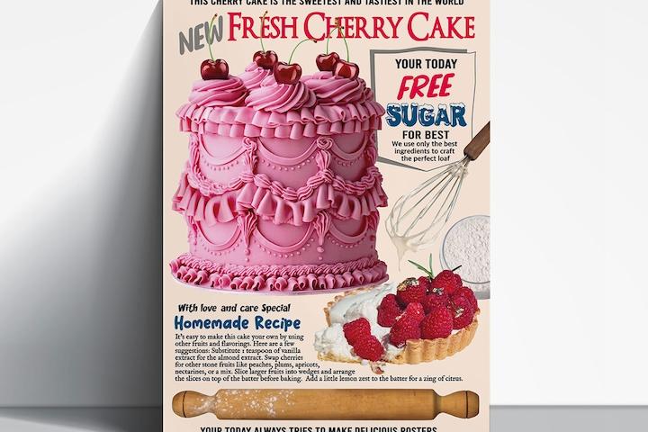 2+1 홈카페 인테리어 빵 체리 케이크 포스터