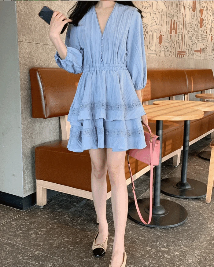 블루 레이스 플레어 원피스