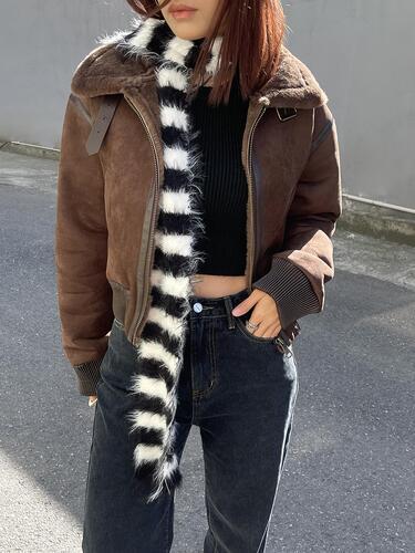 [한겨울ver./퍼안감] 브라운 스웨이드 블루종 가죽 퍼 무스탕