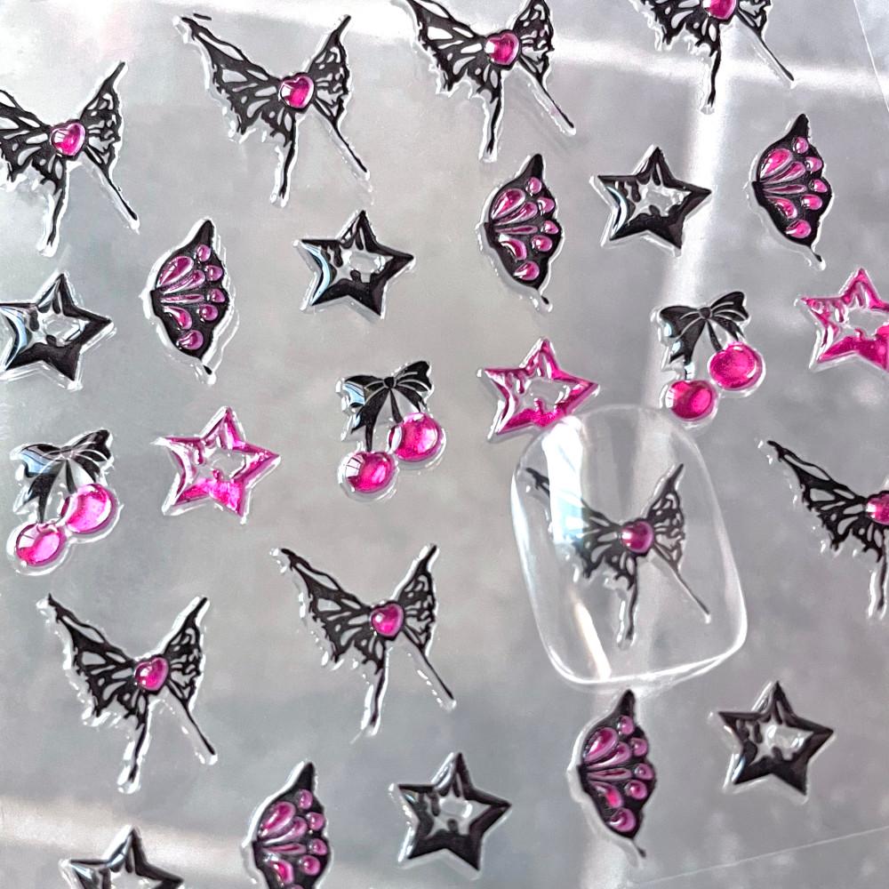 란틸 • [엠보 데칼 57] 블랙 유니크 나비 키치네일 엠보 덩어리 네일스티커