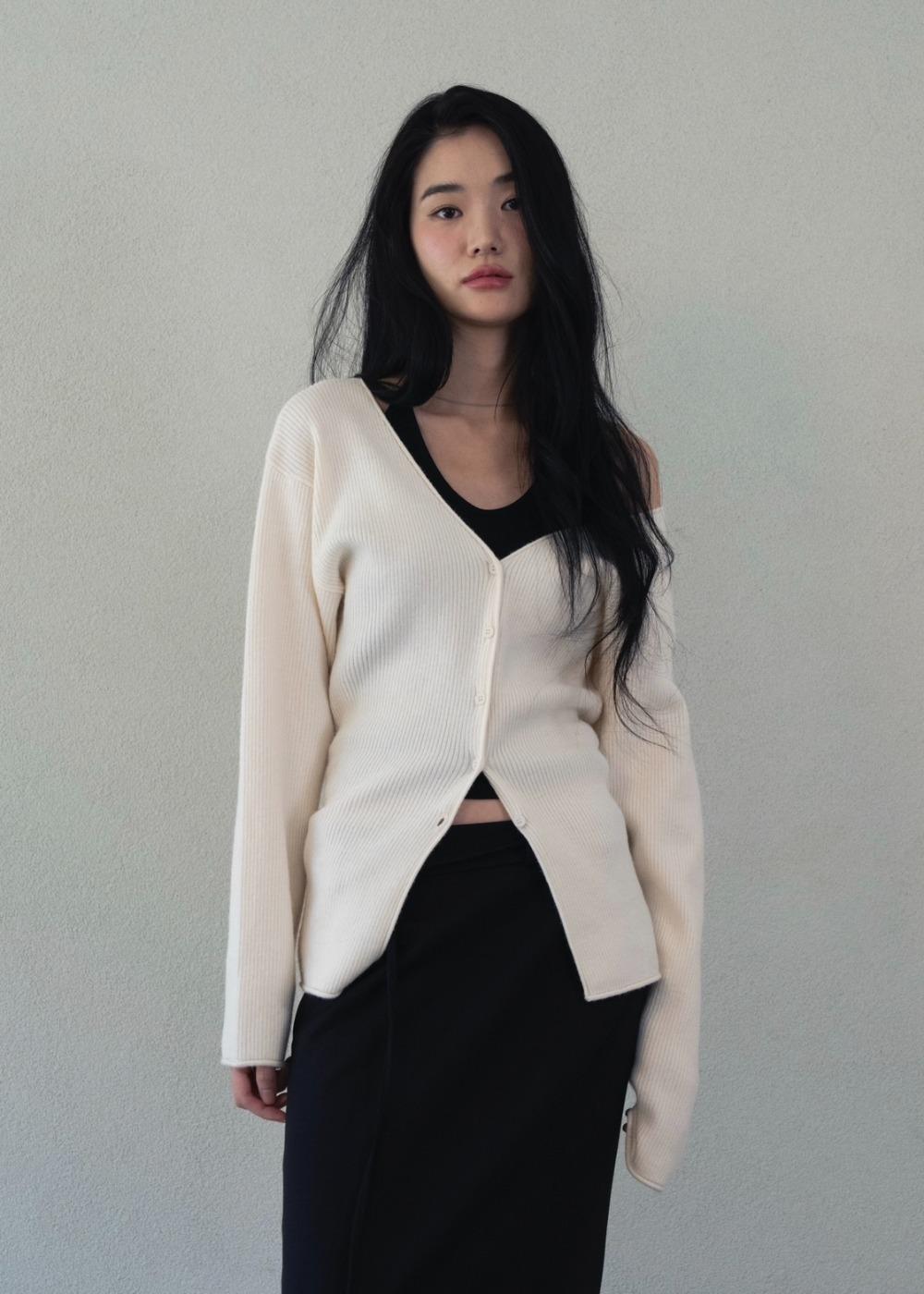 딥 브이넥 루즈핏 골지 가디건 [3co]