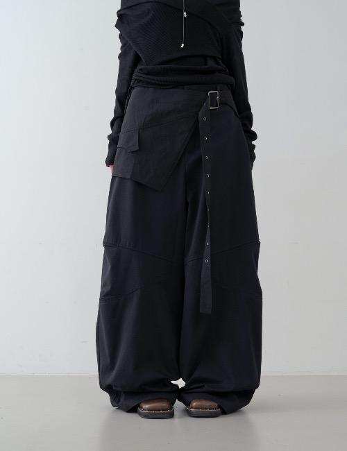 로웨어 wrap belt cotton wide pants