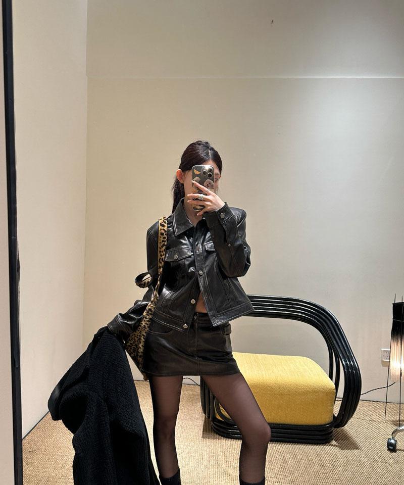 블랙 에코레더 숏자켓 스커트 투피스 (개별선택)