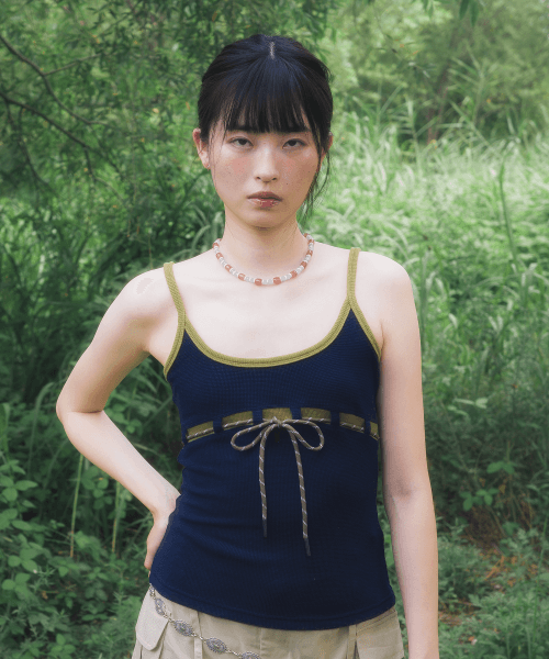 벨트 스트링 슬리브리스 네이비