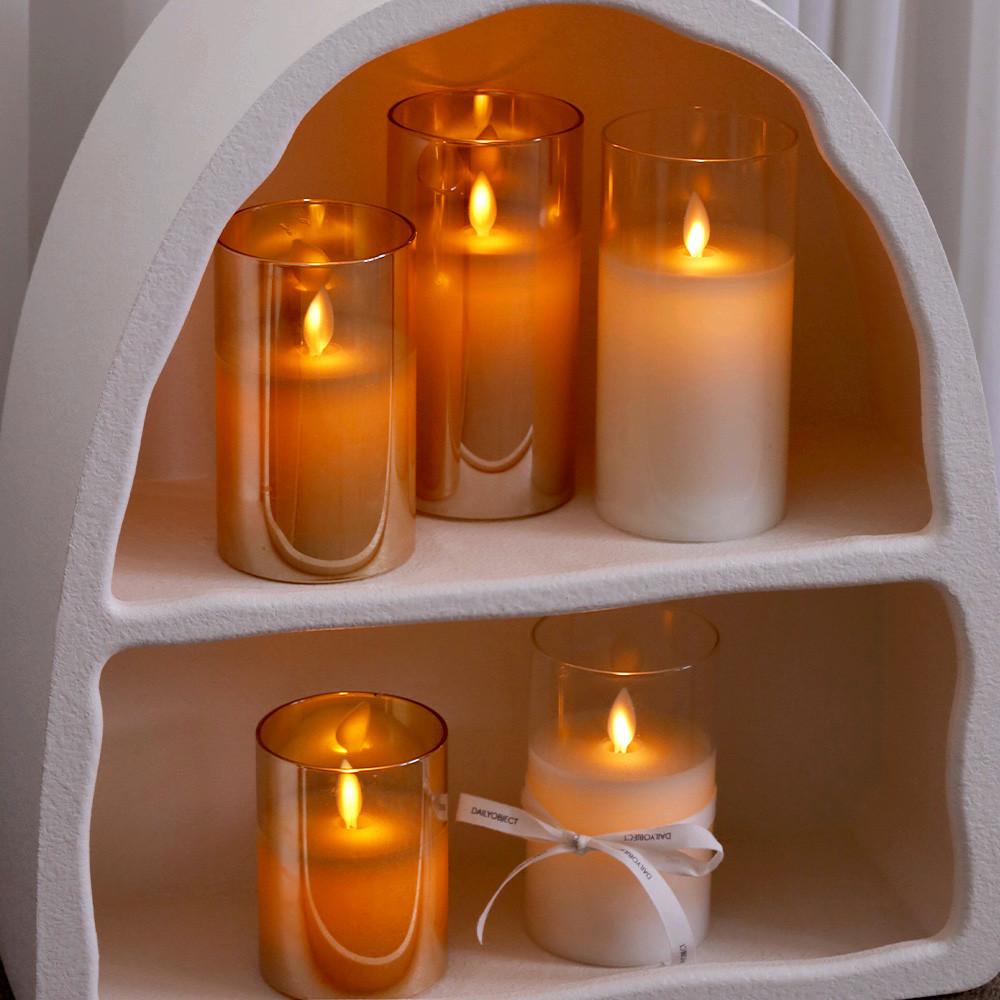 LED 초 글라스 흔들리는 촛불 캔들 조명 건전지 양초 엠버 대