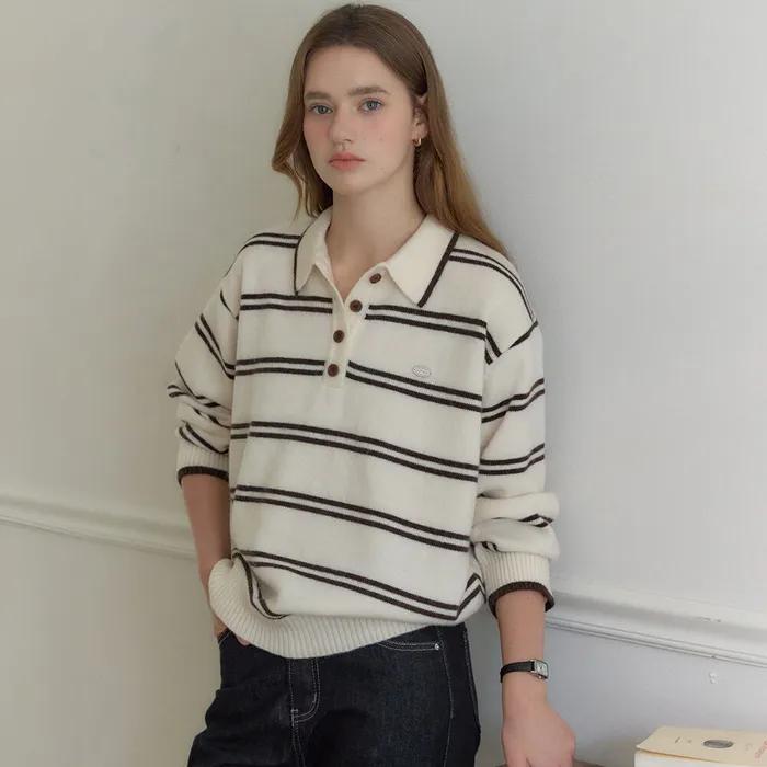Carolyn Stripe Collar Knit - Ivory