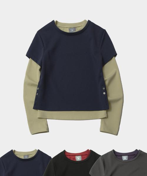 컬러 배색 포인트 더블 레이어드 투웨이 롱 슬리브리스 세트_3COLOR