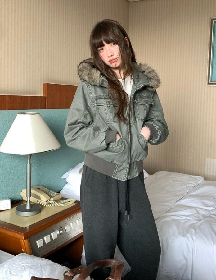 RAINY 레트로 퍼 후드 워크 자켓 (2color)