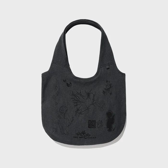 DENIM DOODLE SHOULDER TOTE BAG_CHARCOAL(NG2GSUAB45A)