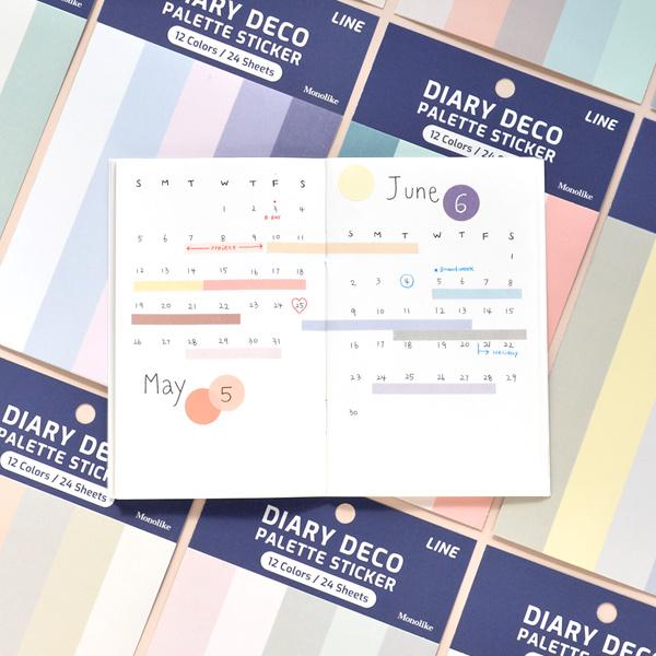 다이어리 데코 팔레트 스티커팩 라인-12종 24매 세트