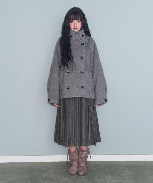 HOODED DOUBLE HALF COAT GREY
