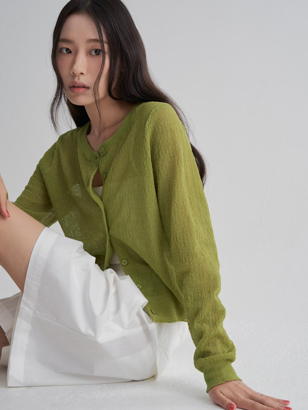 텍스처 카디건 - 카키