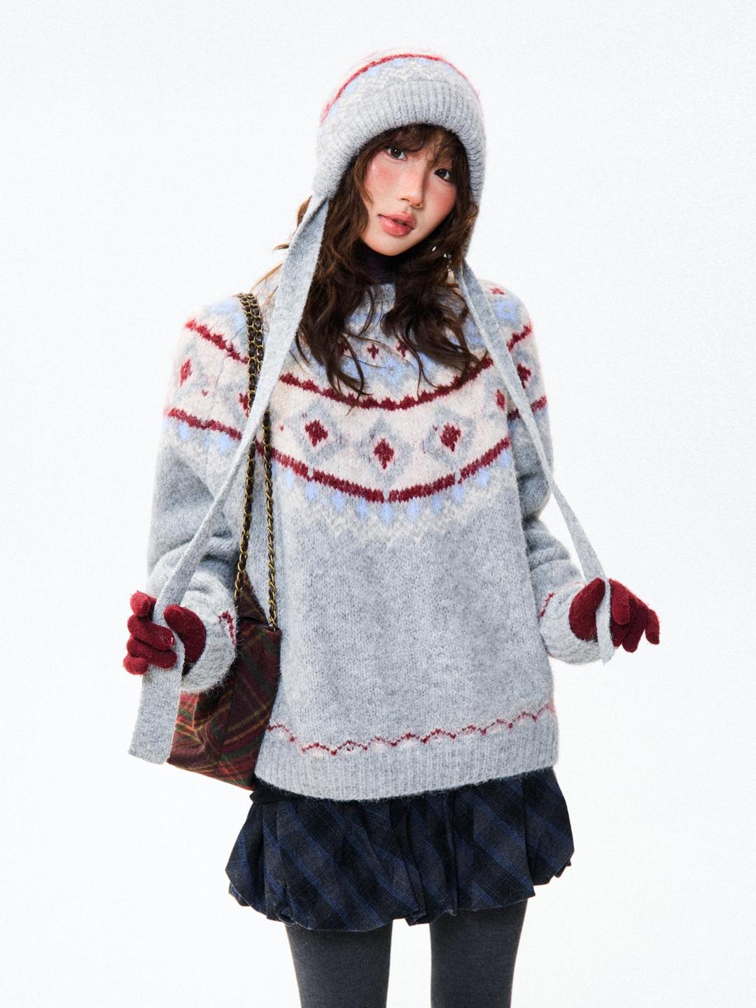 레트로 크마스 여성 겨울 레드 루즈핏