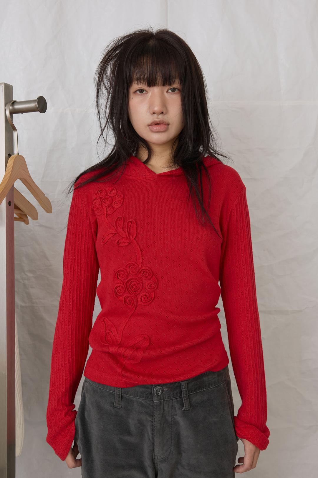 flower knit slim hoodie_ red (10/31 출고 예정)