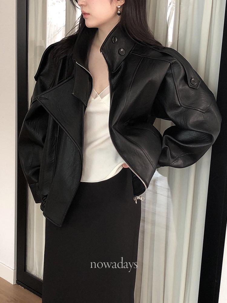 나우어데이즈 Le Butter 르버터 하이넥 비건레더 점퍼 페이크레더 가죽 집업 점퍼