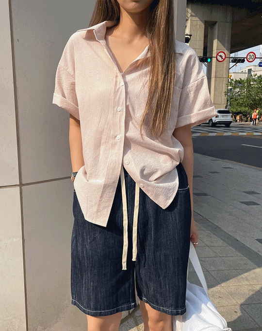 캐스퍼 시어서커 줄무늬 반팔셔츠 - 3 color