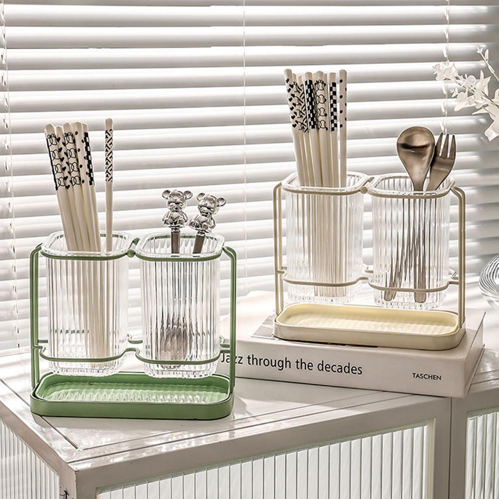 사각 2구 물빠짐 수저통 수저정리함