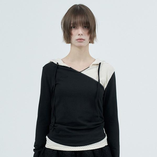 (4/18일 예약 배송)  dot wrap layered hoodie / black