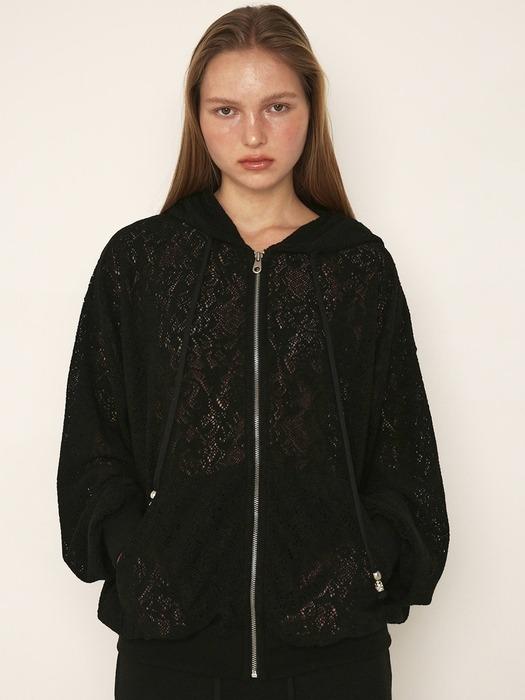 LACE BOHEMIAN HOODIE, BLACK