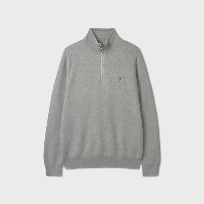 메시 니트 코튼 쿼터 지퍼 스웨터 (GREY)