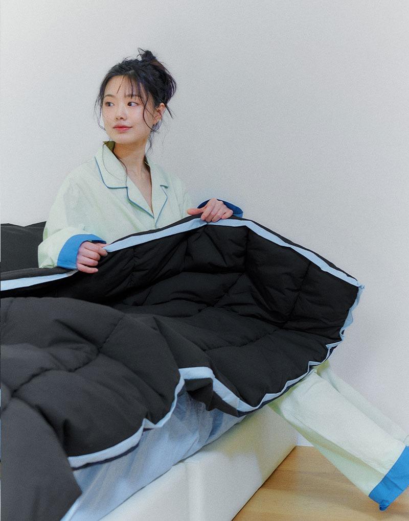 비스킷 고밀도 60수 워싱 간절기/사계절 차렵이불 단품/세트 (SS/Q) 블랙블루