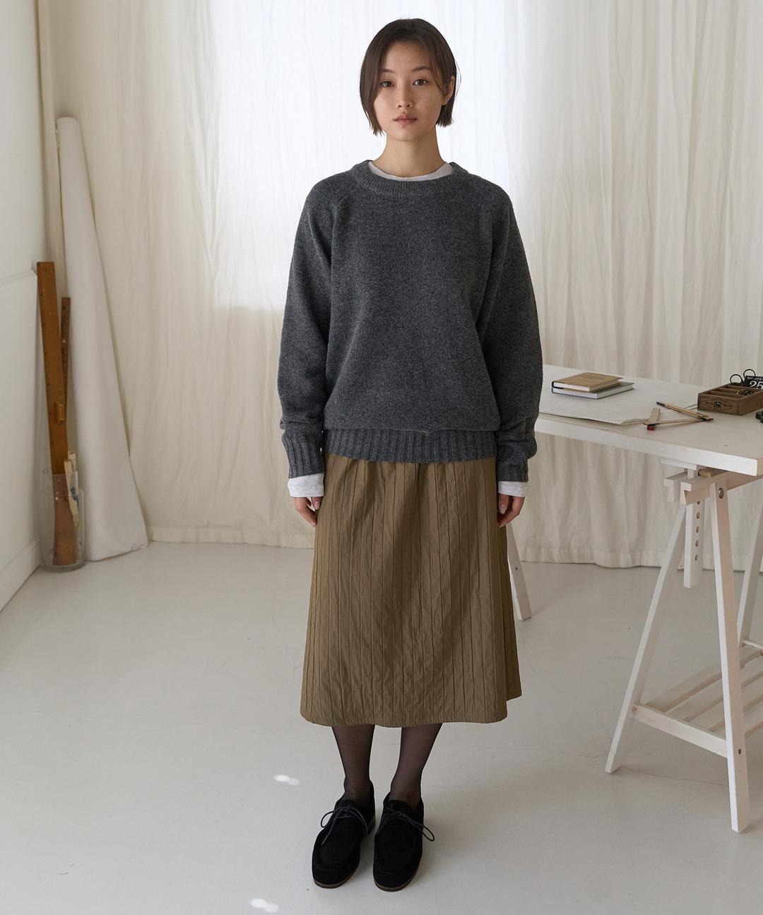 Knee Length Banding Skirt (Khaki)