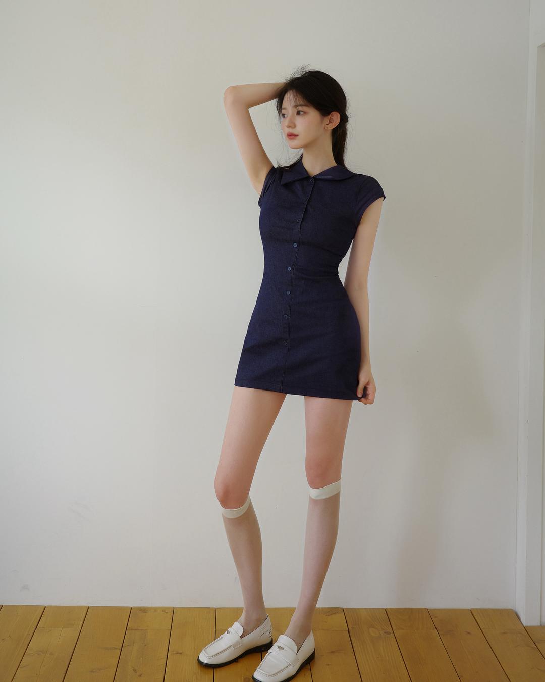 잔느 [흑청m 당일발송] [MADE] 솔리드 데님 원피스