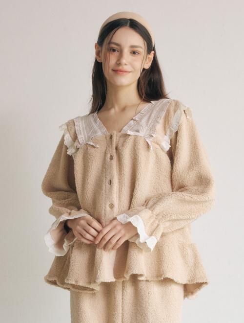 여성 조슈아 양털 긴소매 브이넥 투피스 잠옷