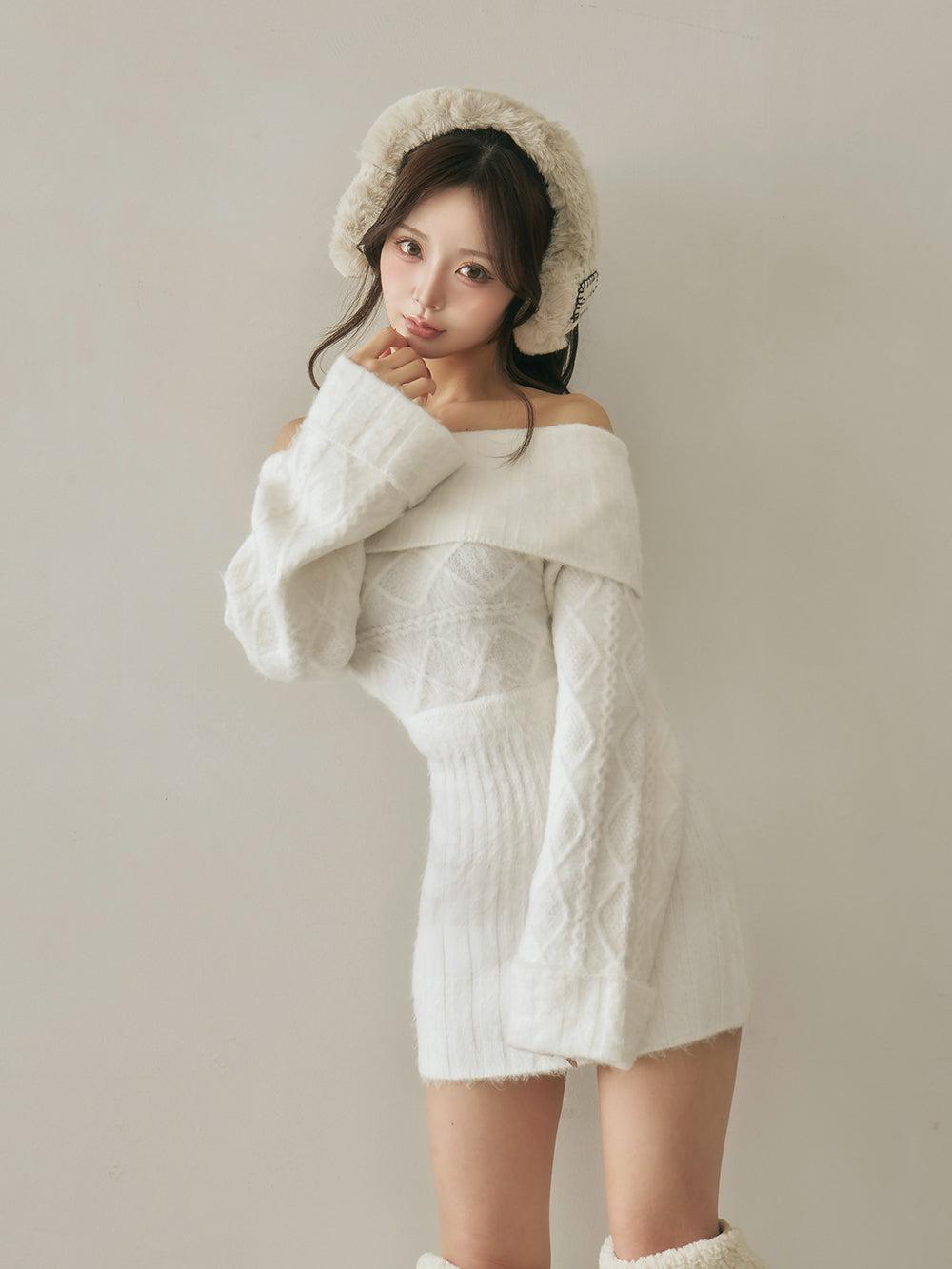 ヘアリーオフショルニットミニワンピース