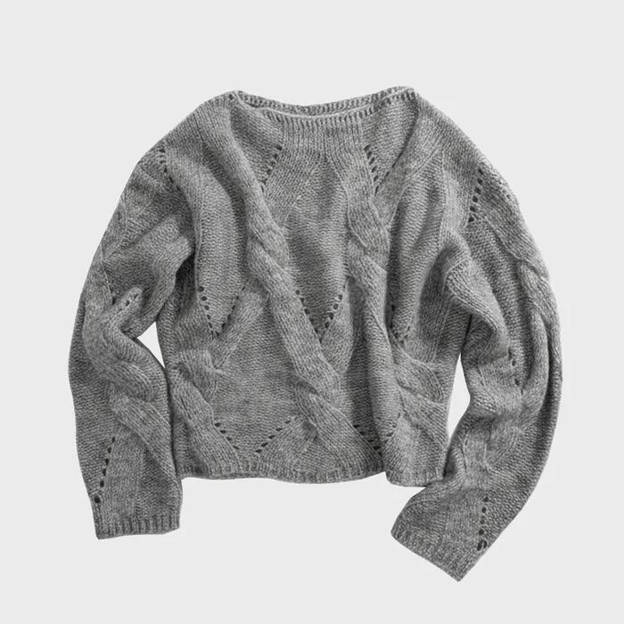 Alpaca Classic Cable  Sweater, Stone