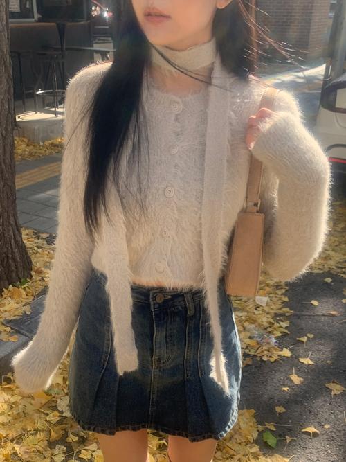 SOFT FUR CARDIGAN MUFFLER SET(3COLORS!)