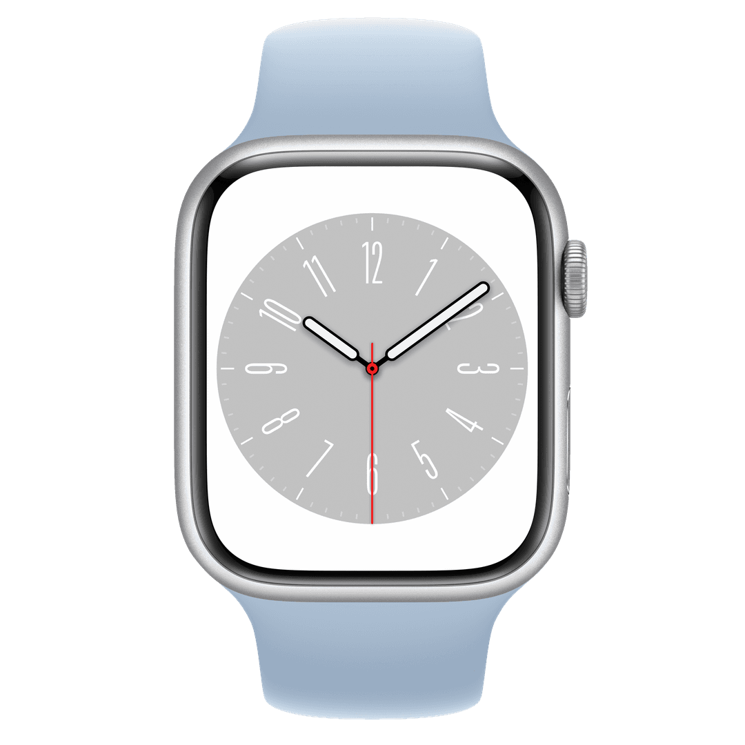Apple Watch Series 8 GPS, 45mm 실버 알루미늄 케이스, 그리고 스카이 스포츠 밴드