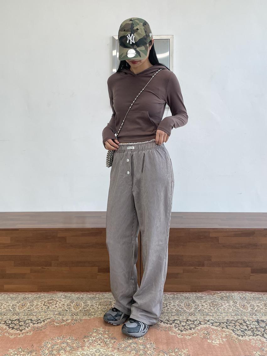 [THIRSTY CLUB] Cozy stripe lace pajamas - Brown