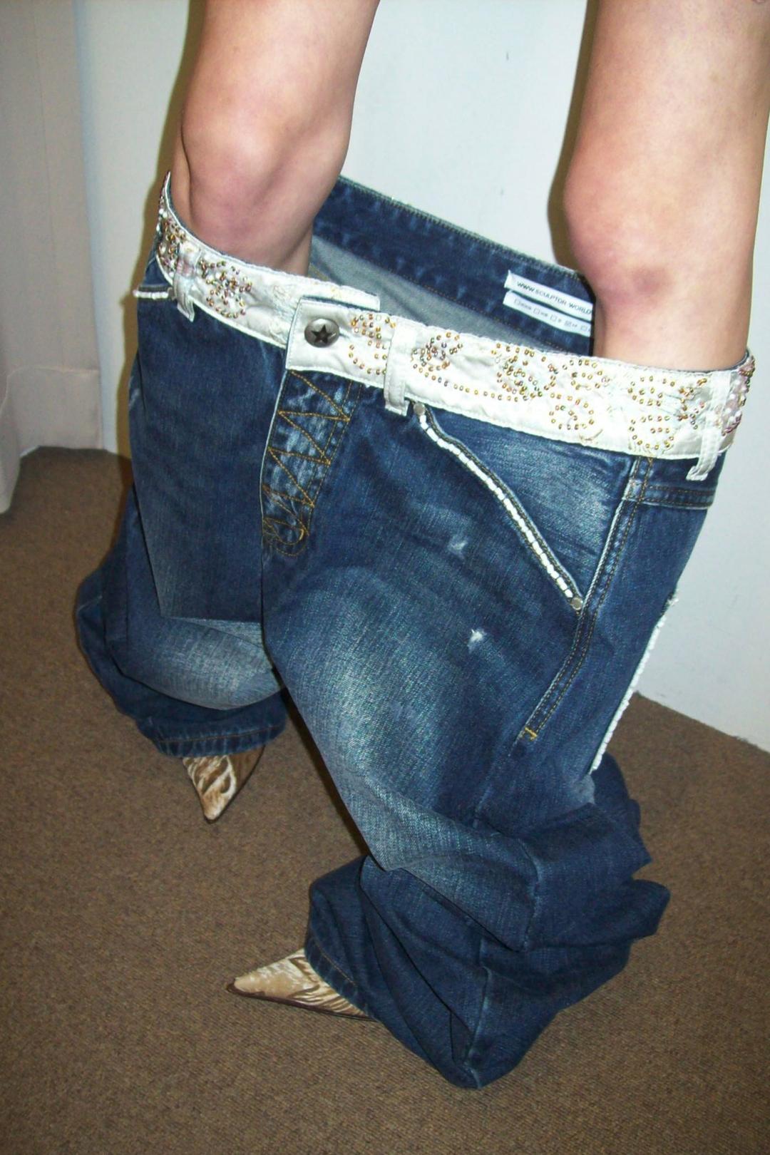 Beaded Waist Denim Pants Indigo Blue