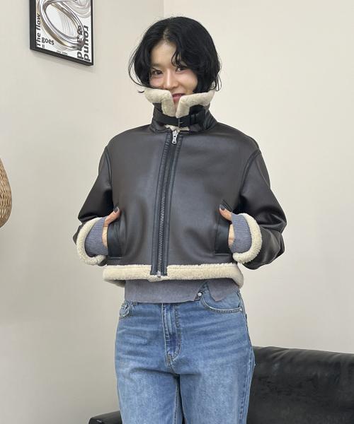 페이크 퍼 무스탕 자켓 브라운 MDJK025BROWN