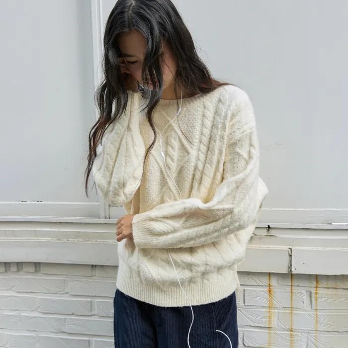 FISHERMAN CABLE WOOL KNIT CREAM