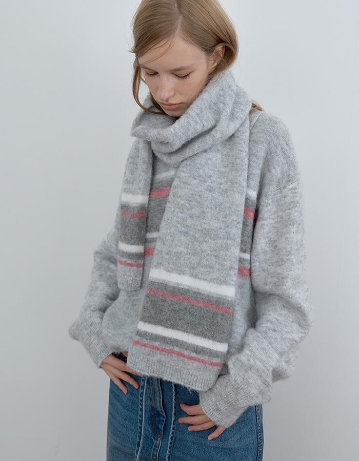 cacele) MULTI STRIPE MUFFLER, MELANGE GRAY