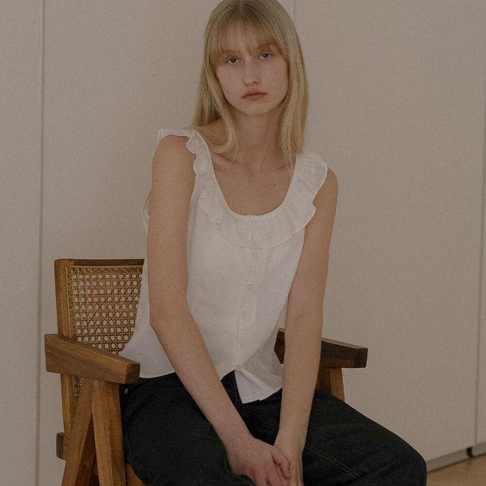 Frill neck sleeveless blouse KNSS04BL01_Ivory