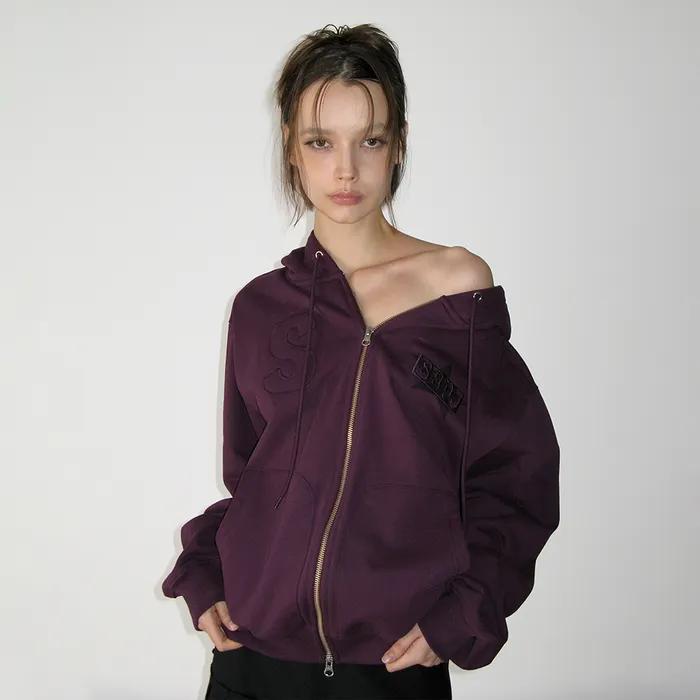 LOGO PATCH HOODIE ZIP-UP, PURPLE