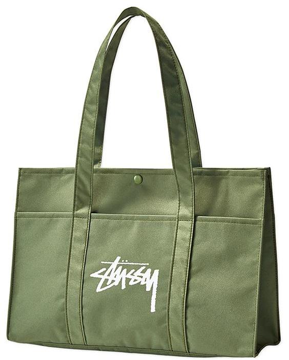 스투시 카키 미니 토트백