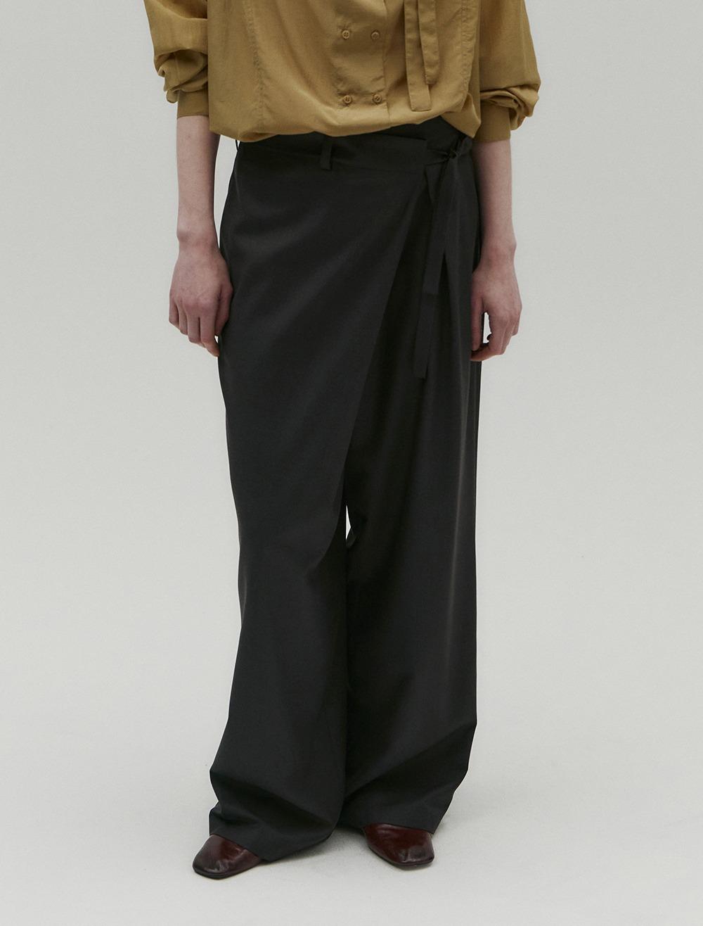 [2nd REORDER] UNBALANCED WRAP TROUSERS [CHARCOAL]