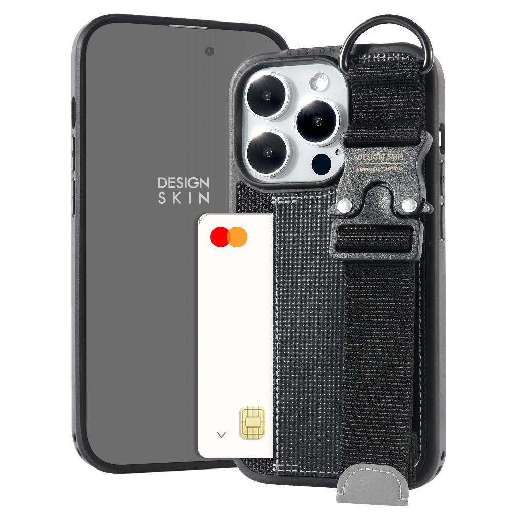 디자인스킨 아이폰15 프로 맥스 버클 스트랩케이스 카드 수납 타포린/블랙