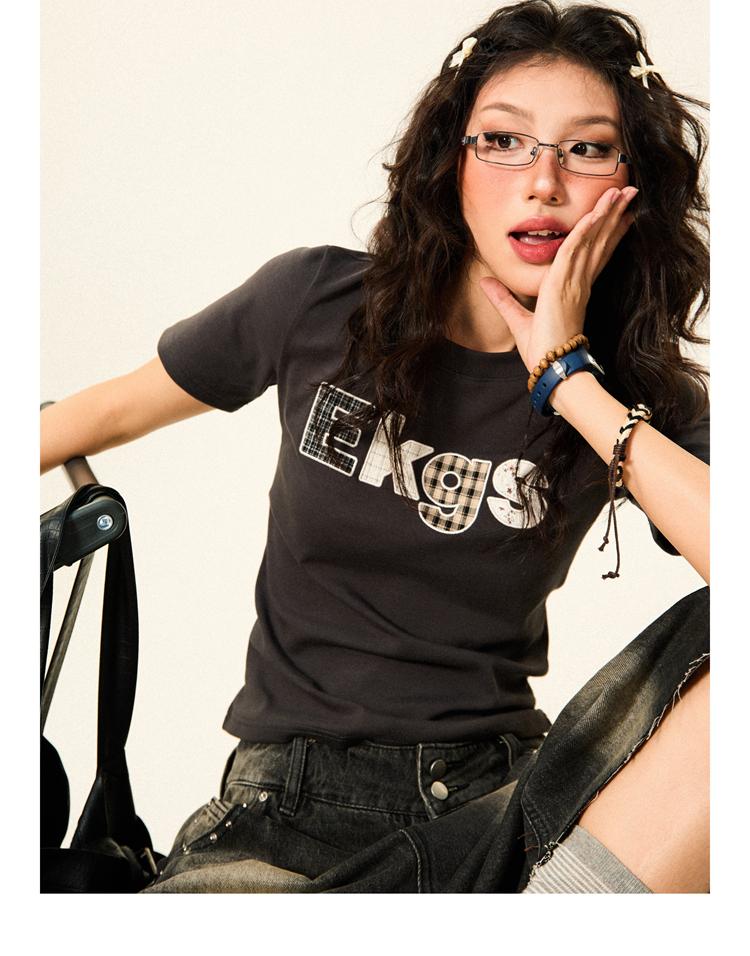 YOUNG STAGE Ekgs Check Letter Patch T-Shirt (3color)