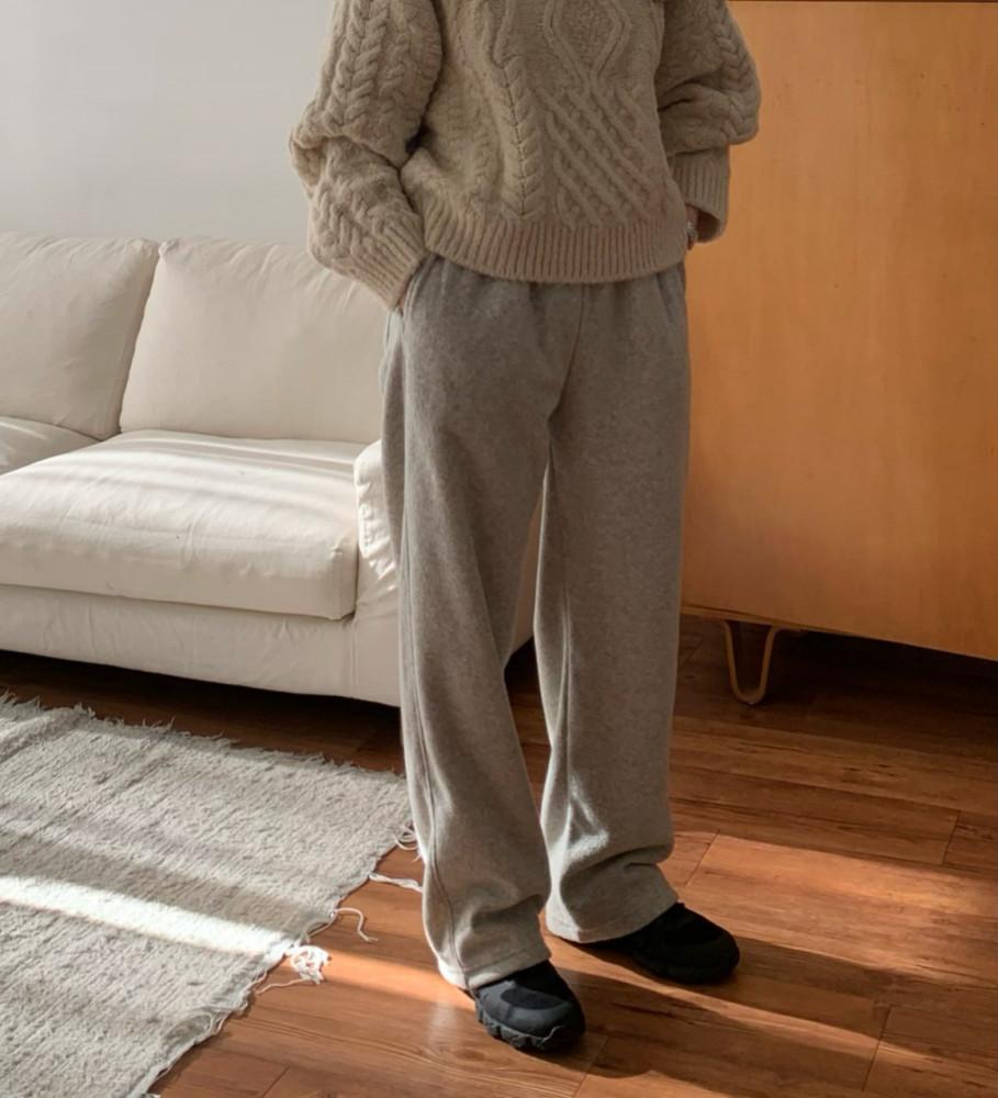 [당일] fllanel 플라넬 테리 플리스 팬츠 밴딩 일자 후리스 바지