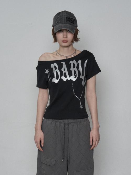 BABY WIDE NECK TOP / BLACK