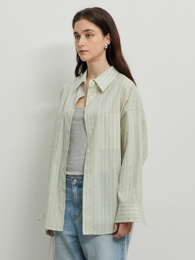 (1차) OVERFIT STRIPE SHIRT - GREEN